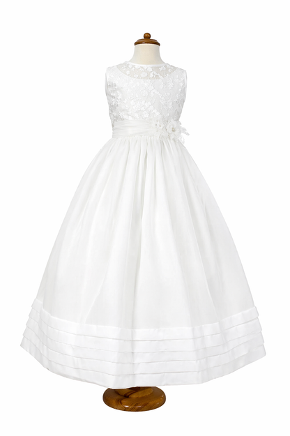 Vestido primera comunión color perla talle brocado
