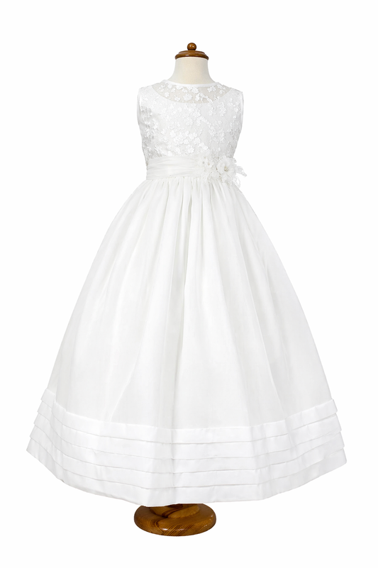 Vestido primera comunión color perla talle brocado