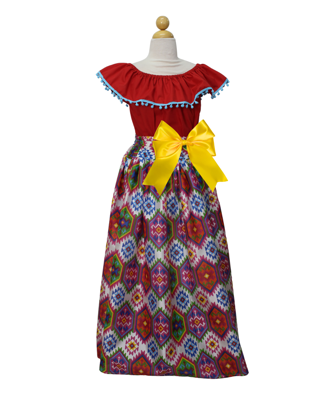 SET FALDA ADELITA COLORES BLUSA CAMPESINA ROJA POMPON AZUL, FALDA CUADROS BLANCA