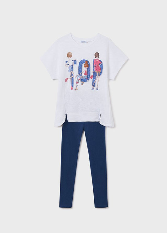 conjunto camiseta y mallas tipo denim