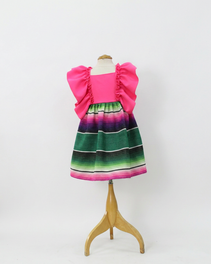 VESTIDO ADELITA TIPICO PATRIO SALTILLO PETO ROSA NEON