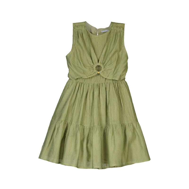 Vestido liso color musgo, para niña