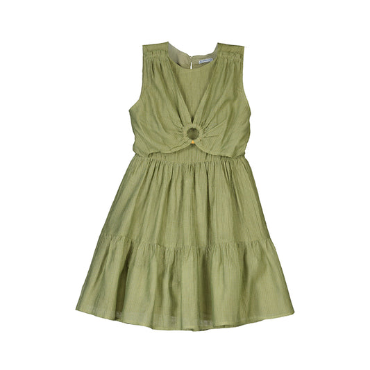 Vestido liso color musgo, para niña