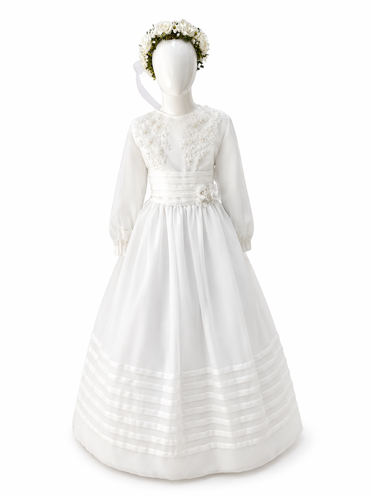 vestido primera comunión, manga 3/4 talla 10 y 12
