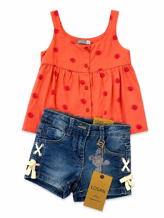 Set Blusa Botones melon Soles con Short Denim