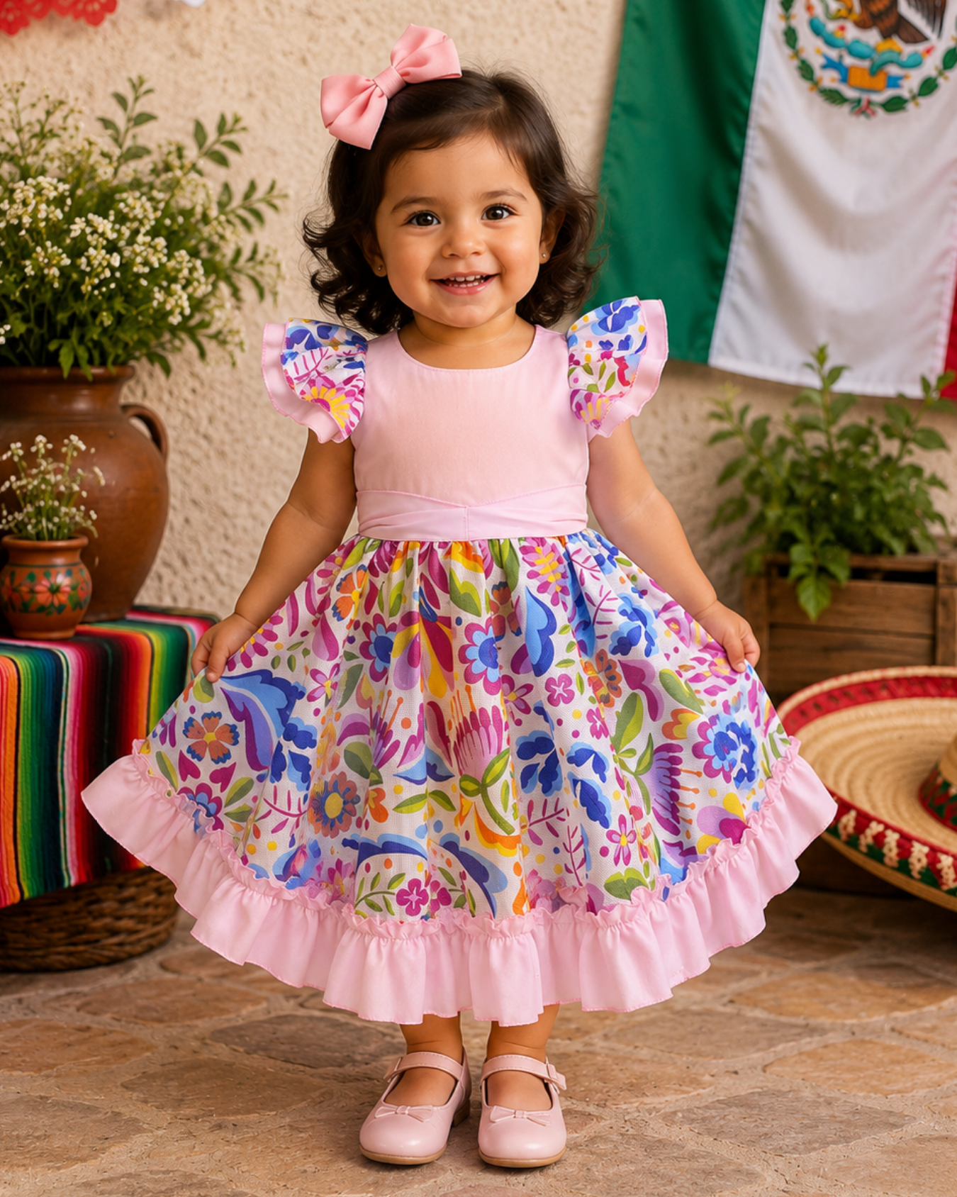 VESTIDO ADELITA TIPICO PATRIO ELEGANTE PETO ROSA PASTEL
