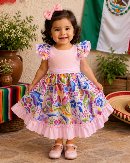 VESTIDO ADELITA TIPICO PATRIO ELEGANTE PETO ROSA PASTEL