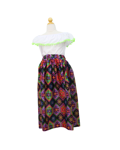 SET FALDA ADELITA GEOMETRIA   BLUSA MANGA CAMPESINA POMPON VERDE