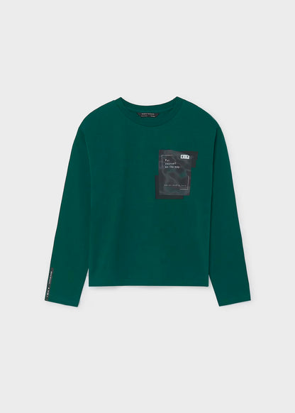 camiseta manga larga verde  abeto con bolsillo