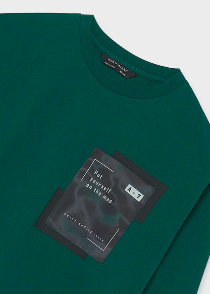 camiseta manga larga verde  abeto con bolsillo