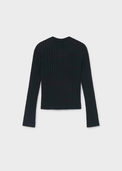 Blusa manga larga tricot color negro