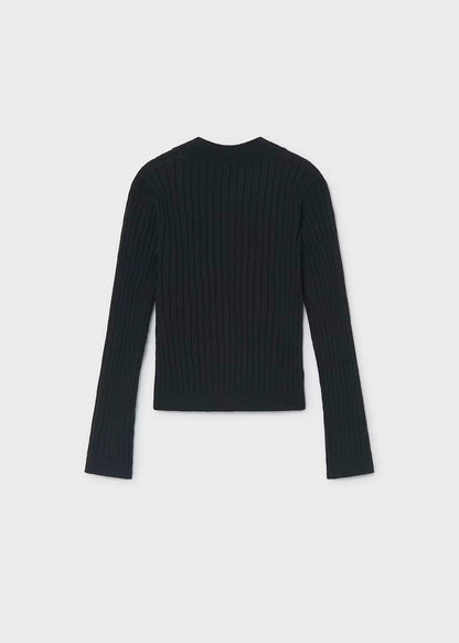 Blusa manga larga tricot color negro