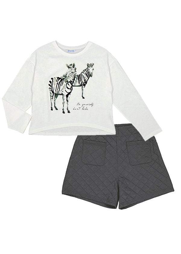 set blusa print zebra y short negro con bolsas, mayoral