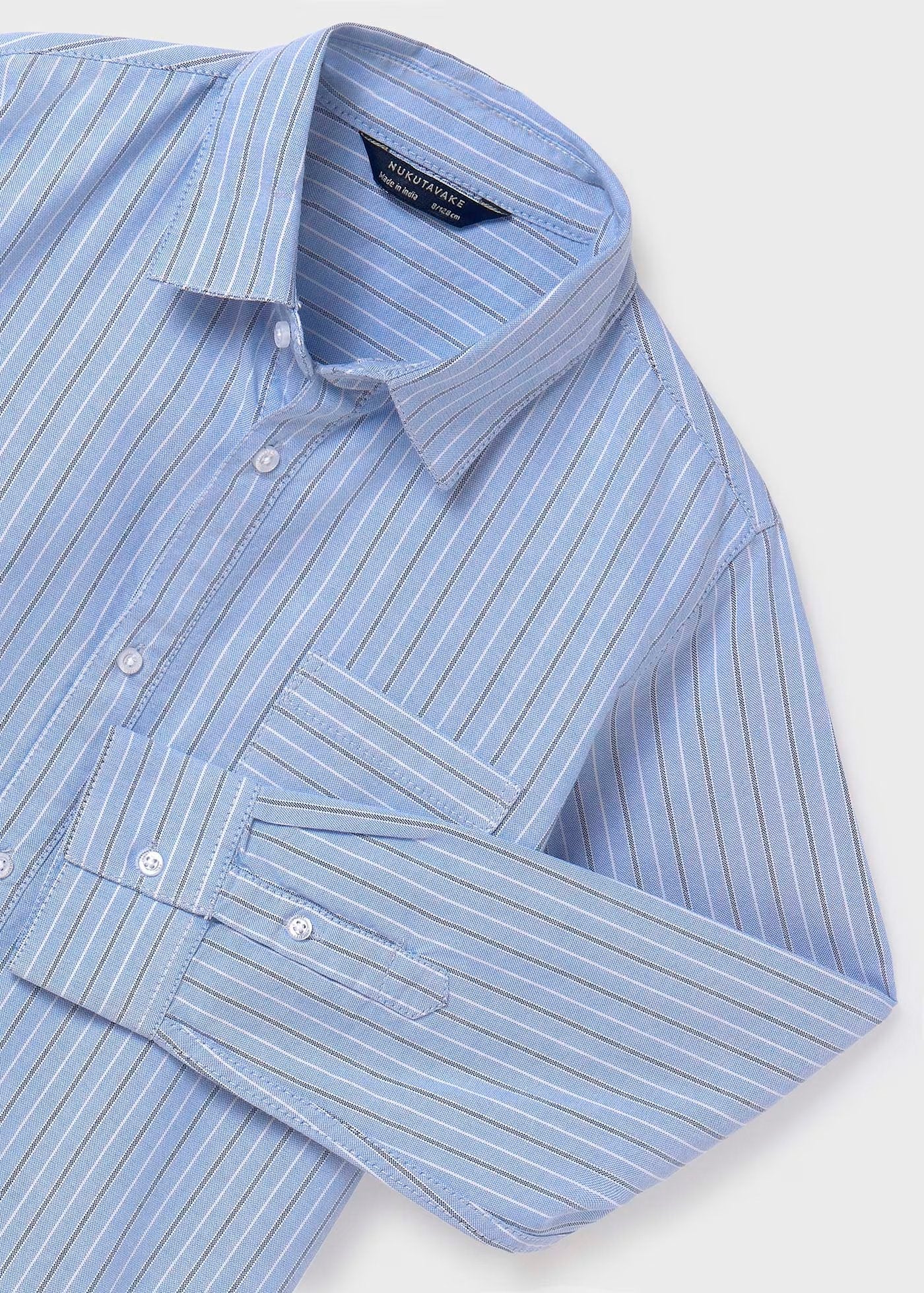 camisa a rayas, azul celeste manga larga