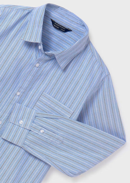 camisa a rayas, azul celeste manga larga