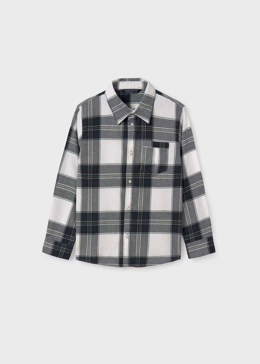camisa a cuadros, blanco y negro, mayoral