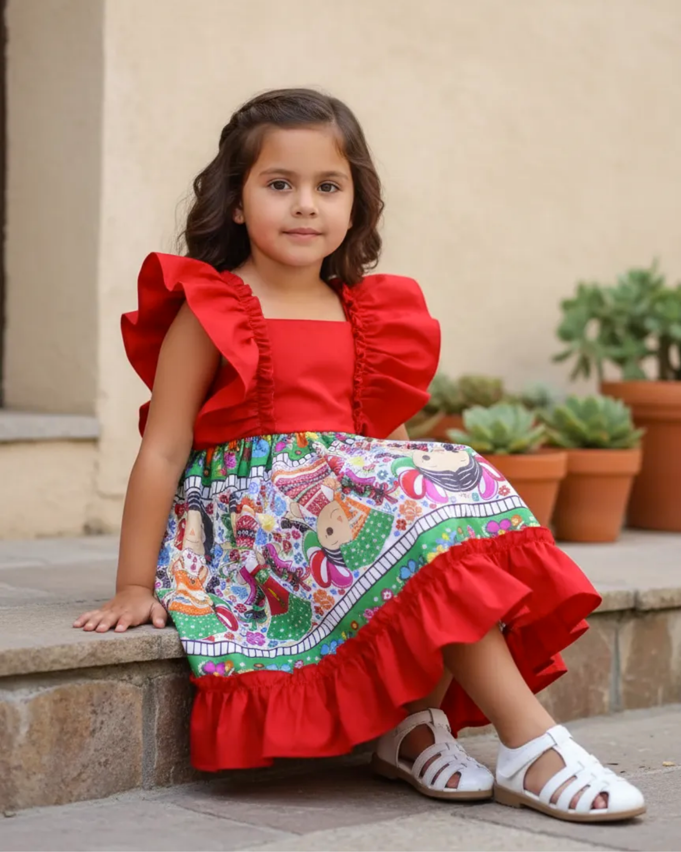 VESTIDO ADELITA TIPICO PATRIO ELEGANTE PETO ROJO, FALDA BLANCA MUÑECAS