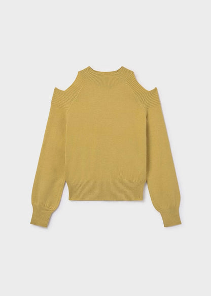 Jersey de manga larga abertura en hombros color verde aceite