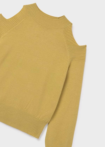 Jersey de manga larga abertura en hombros color verde aceite