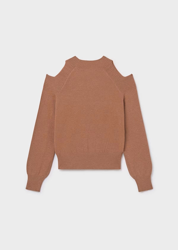 Jersey de manga larga abertura en hombros color cacao vigore