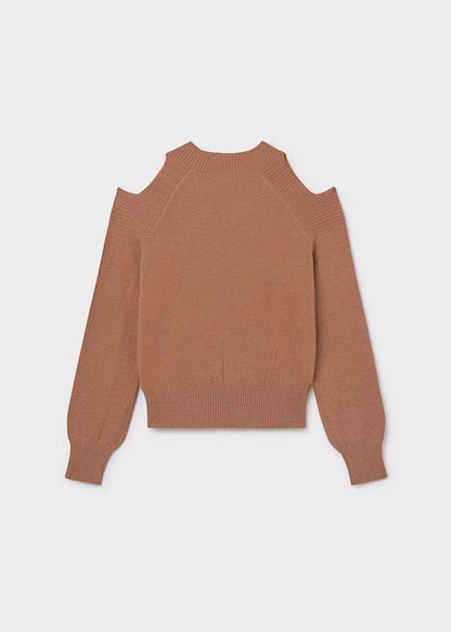 Jersey de manga larga abertura en hombros color cacao vigore