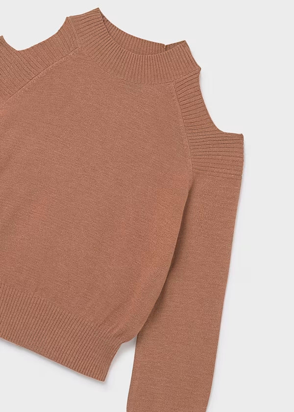 Jersey de manga larga abertura en hombros color cacao vigore