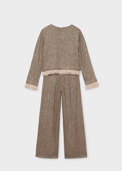 Conjunto pantalón y blusa lentejuela bronce