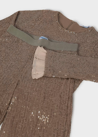 Conjunto pantalón y blusa lentejuela bronce