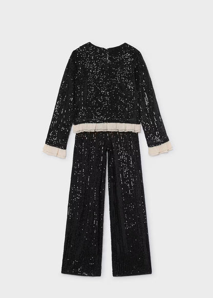 Conjunto pantalón y blusa lentejuela negro