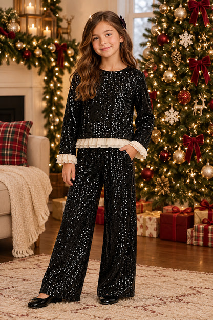 Conjunto pantalón y blusa lentejuela negro