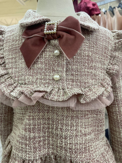 Conjunto jersey manga semi campana y pantalón corte recto tono rosa