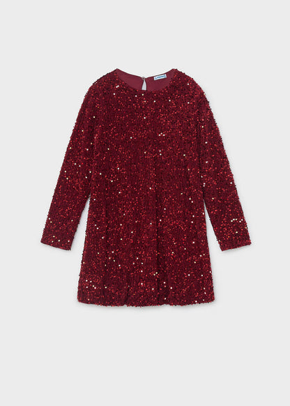 Vestido lentejuelas terciopelo rojo granate