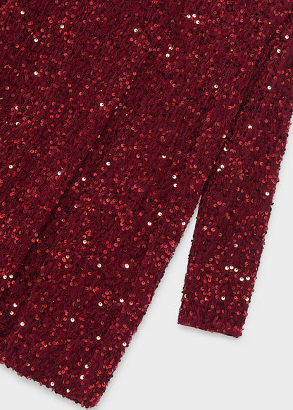 Vestido lentejuelas terciopelo rojo granate