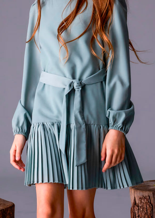 Vestido plisado crepe color jade