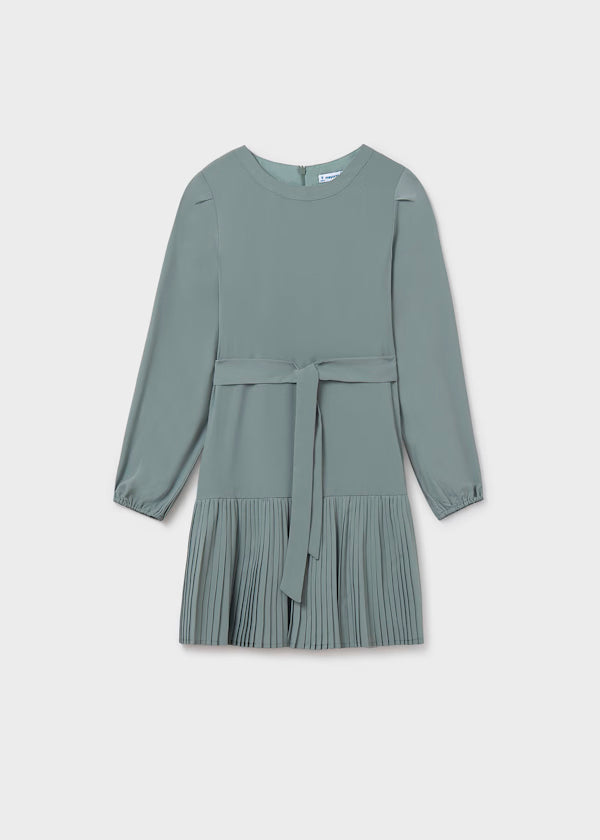 Vestido plisado crepe color jade