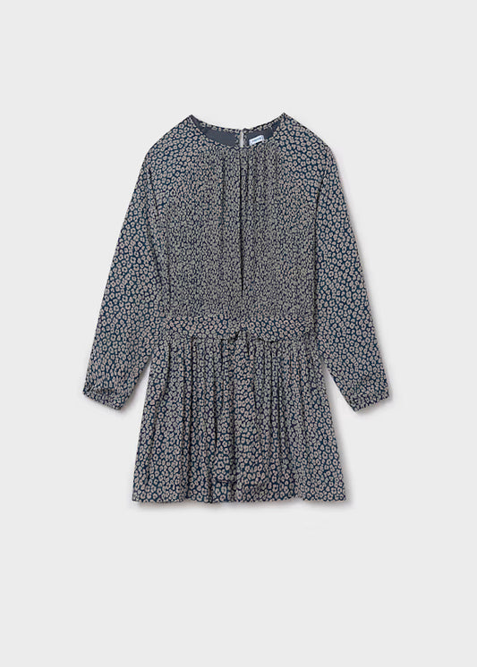 Vestido estampado, plisado estampado petróleo