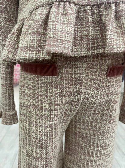 Conjunto jersey manga semi campana y pantalón corte recto tono rosa