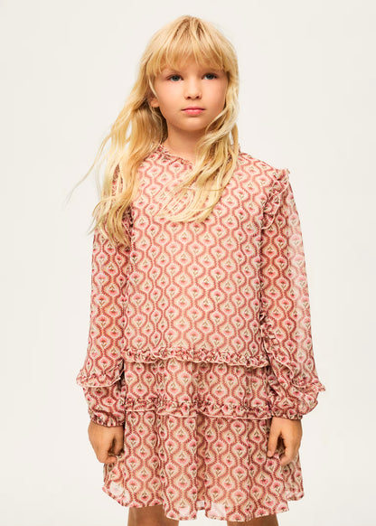 Vestido bambula estampado tonos rosado