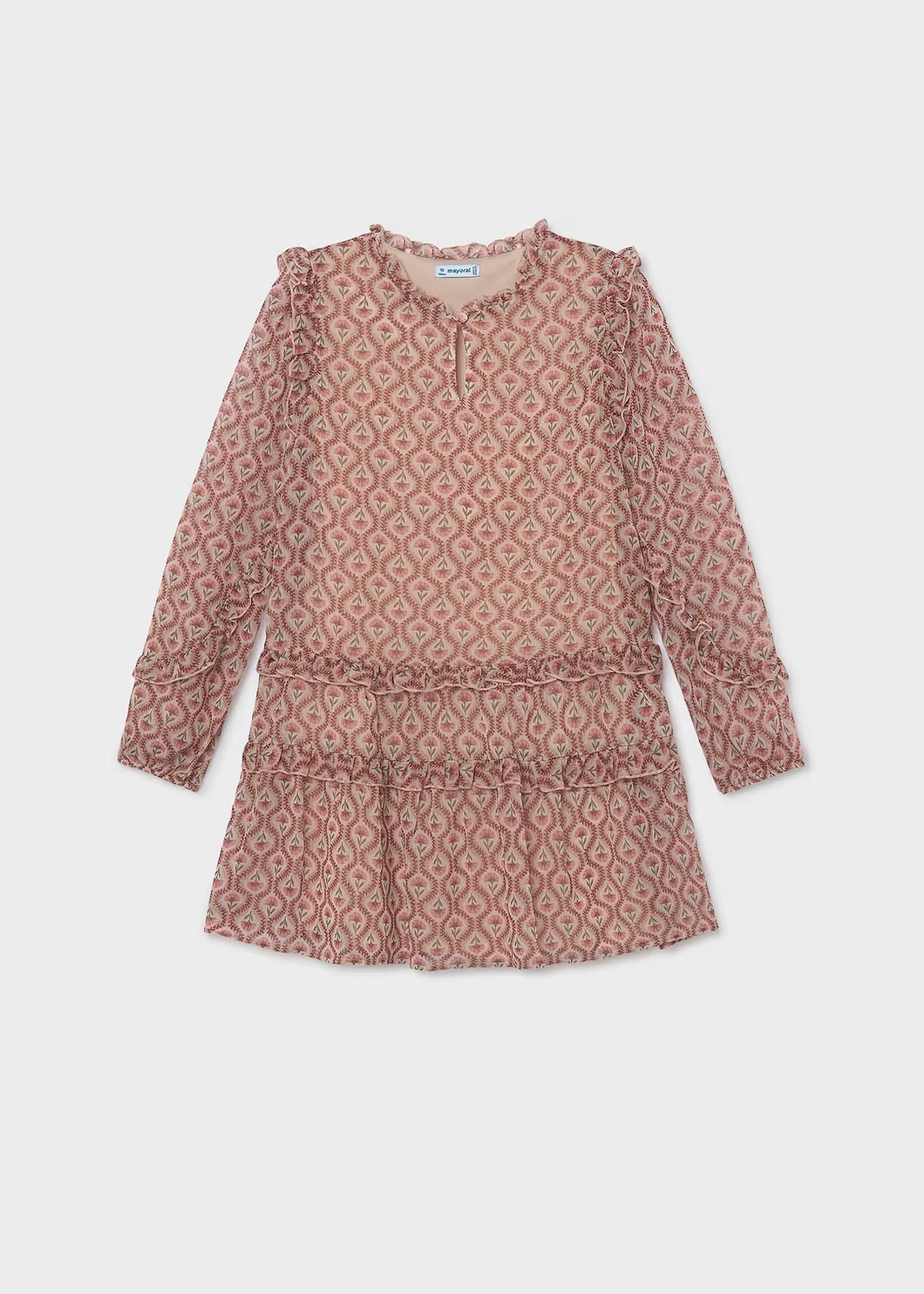 Vestido bambula estampado tonos rosado