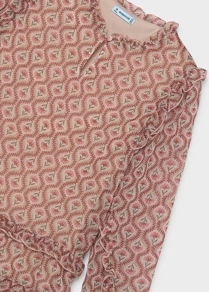 Vestido bambula estampado tonos rosado