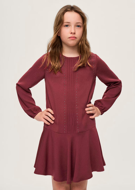 Vestido tachuelas rojo granate