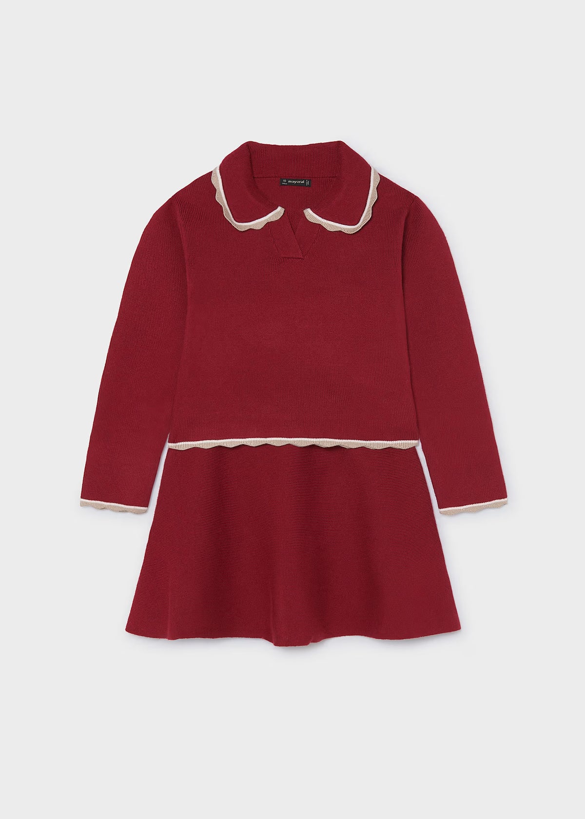 Conjunto falda y jersey manga larga color rojo granate