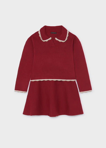 Conjunto falda y jersey manga larga color rojo granate