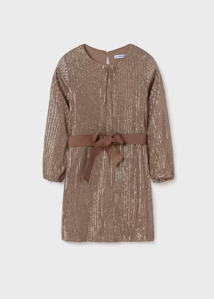 vestido dorado lentejuela con cinturón