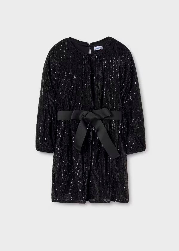 vestido lentejuela negro con cinturón