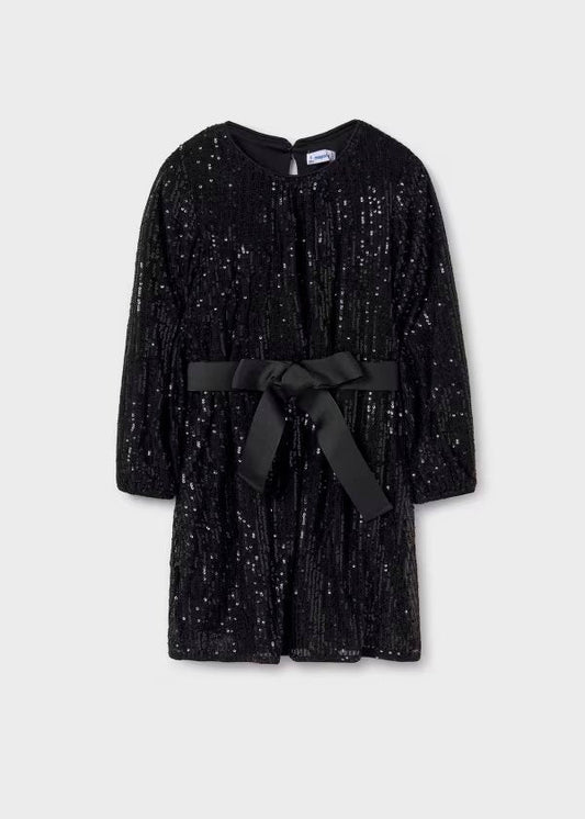 vestido lentejuela negro con cinturón