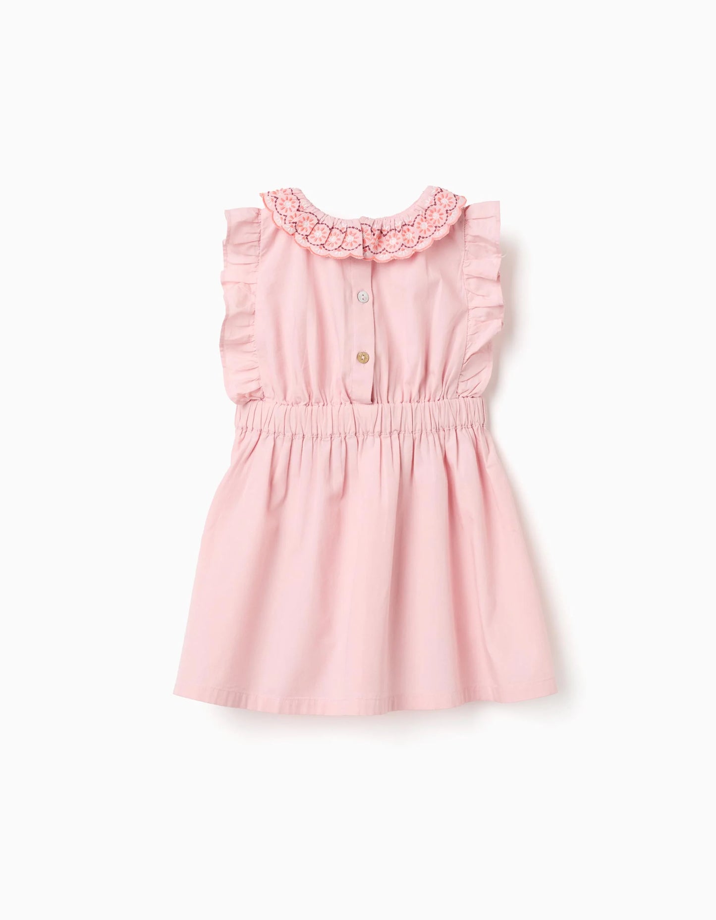 Vestido de popelín con cuello y mangas con volantes rosa para bebé niña