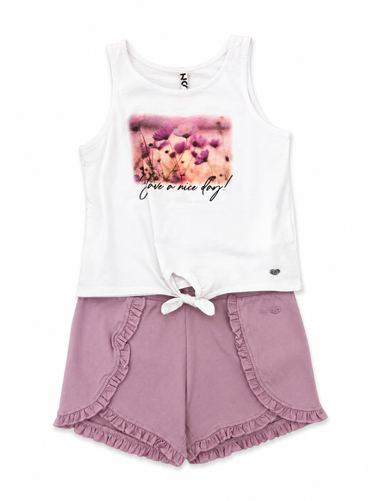 Set Blusa Algodon y Short Lilac con olan