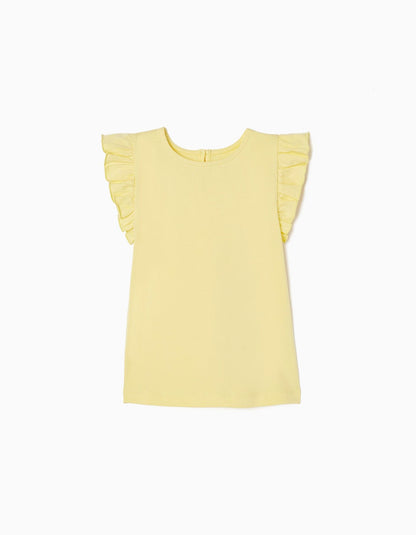 camiseta color amarillo, manga ruffle