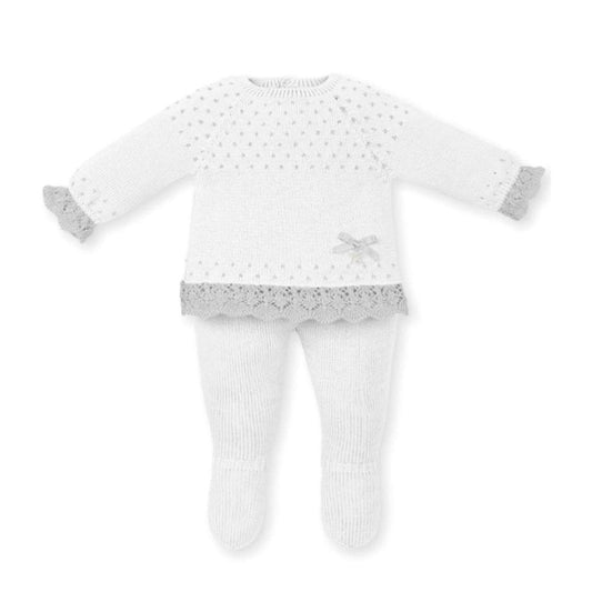 set tejido jersey polaina blanco puntos gris, mac ilusion